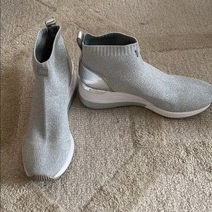 Michael Kors metallic silver slip on sneakers